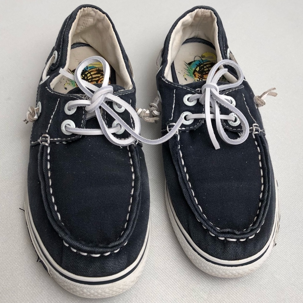 Ed Hardy navy blue deck shoes with white laces 6